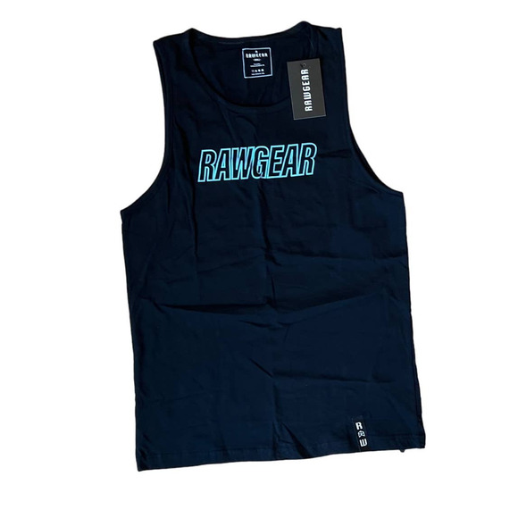 NWT Mens RAWGEAR Black Teal Workout Gym Athletic Tank‎ Top sz Small - Picture 1 of 4